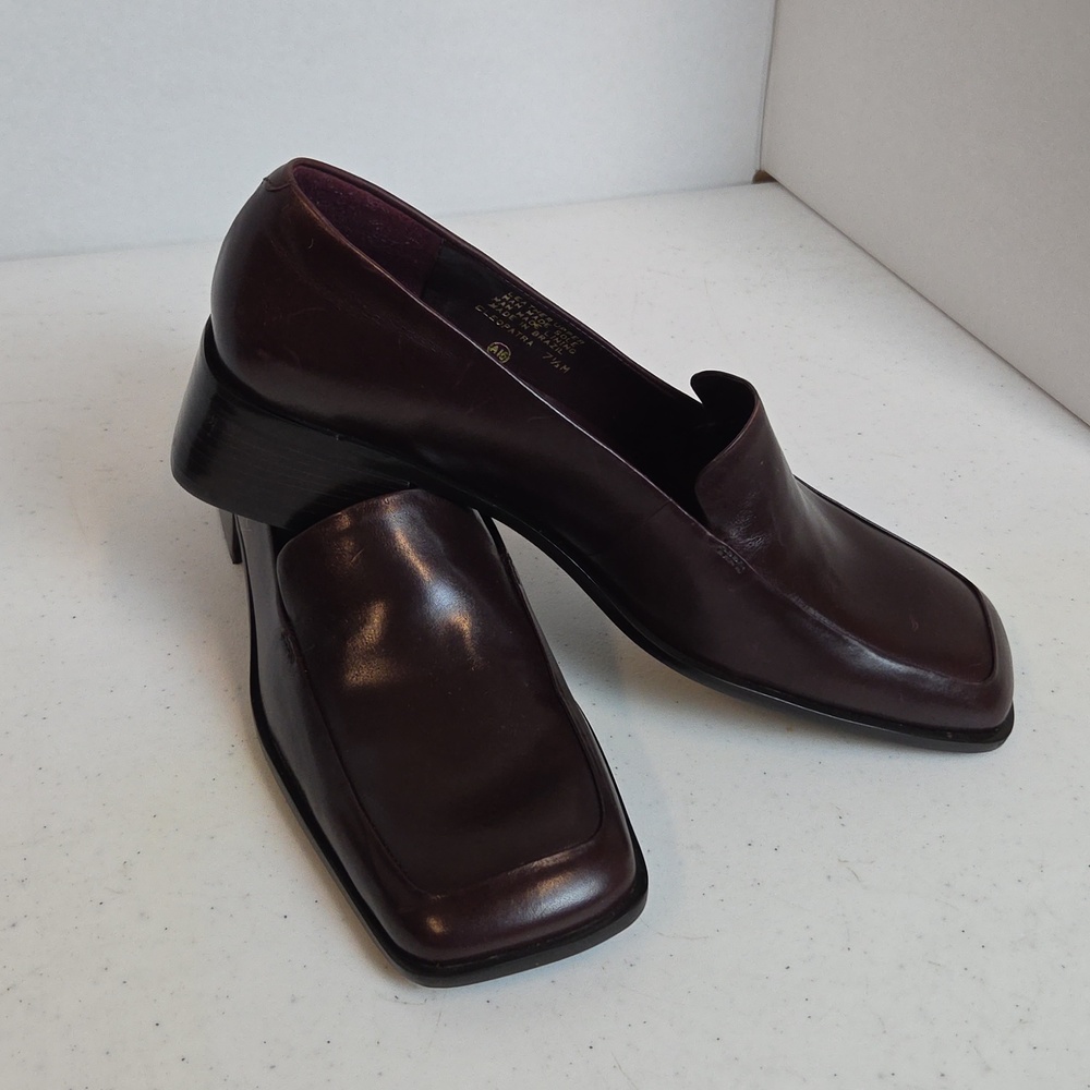 Enzo Angiolini Women Leather Square Toe Block Heel Loafer Size 7.5M Maroon NEW